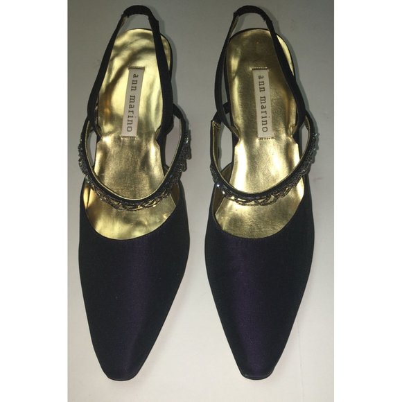 Ann Marino Shoes - ann marino Heels Black Satin Pumps Size 9M Slight